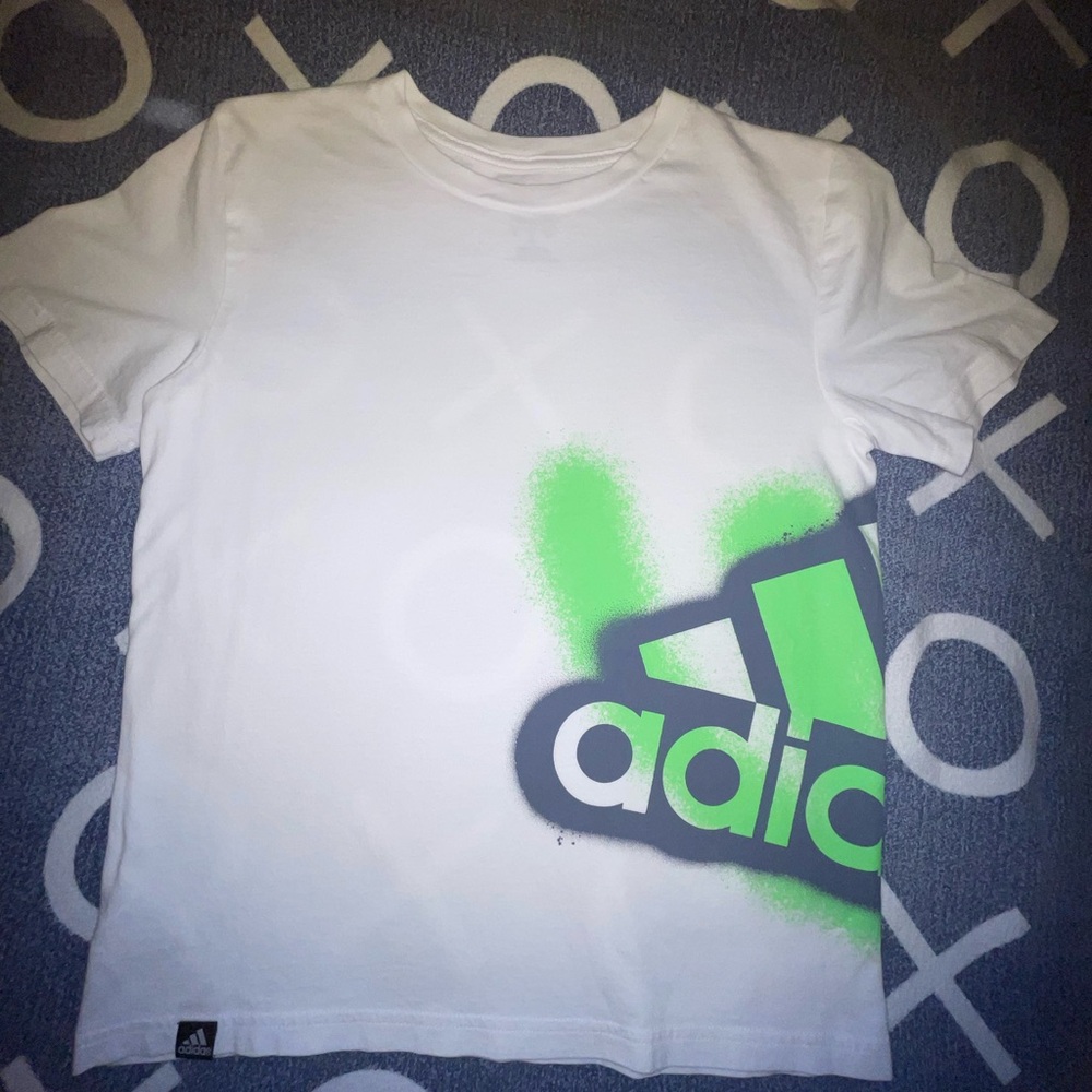 Adidas Kids White and Green Graphic T-Shirt
